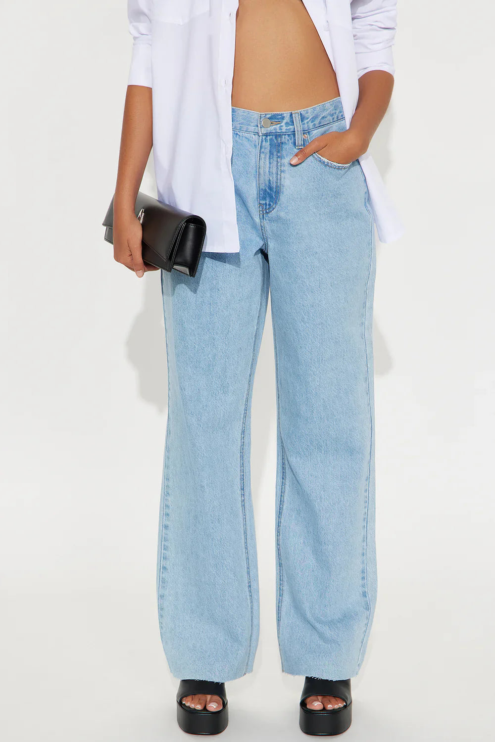 Classic medium wash denim jeans styling