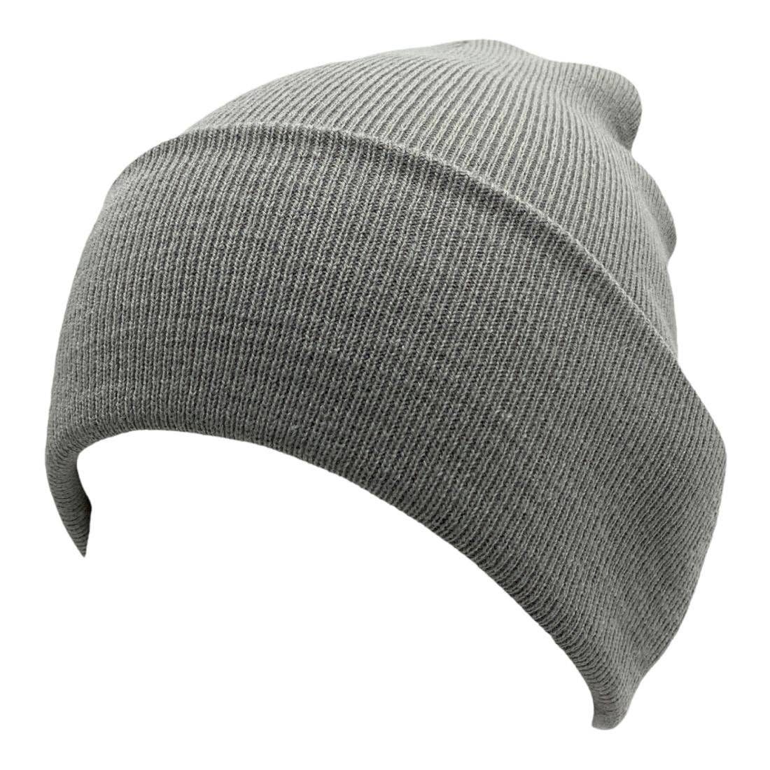 Minimal gray knit beanie hat with classic cuffed streetwear styling