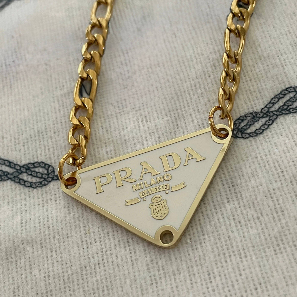 Repurposed White Triangle Pendant Necklace | Gold Luxury Inspired Chain