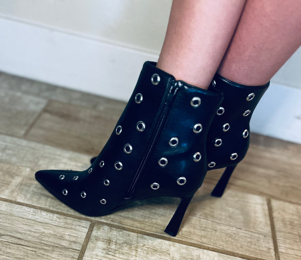 Black Studded Ankle Boots | Edgy Heeled Boots for Women