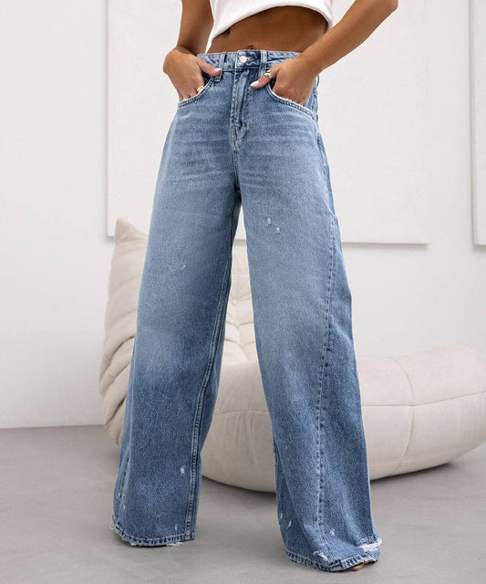 STRAIGHT LEG RIPPED WIDE-LEG JEANS FOR EDGY COMFORT