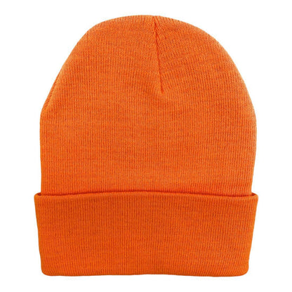 Minimal orange knit beanie hat with classic cuffed streetwear styling