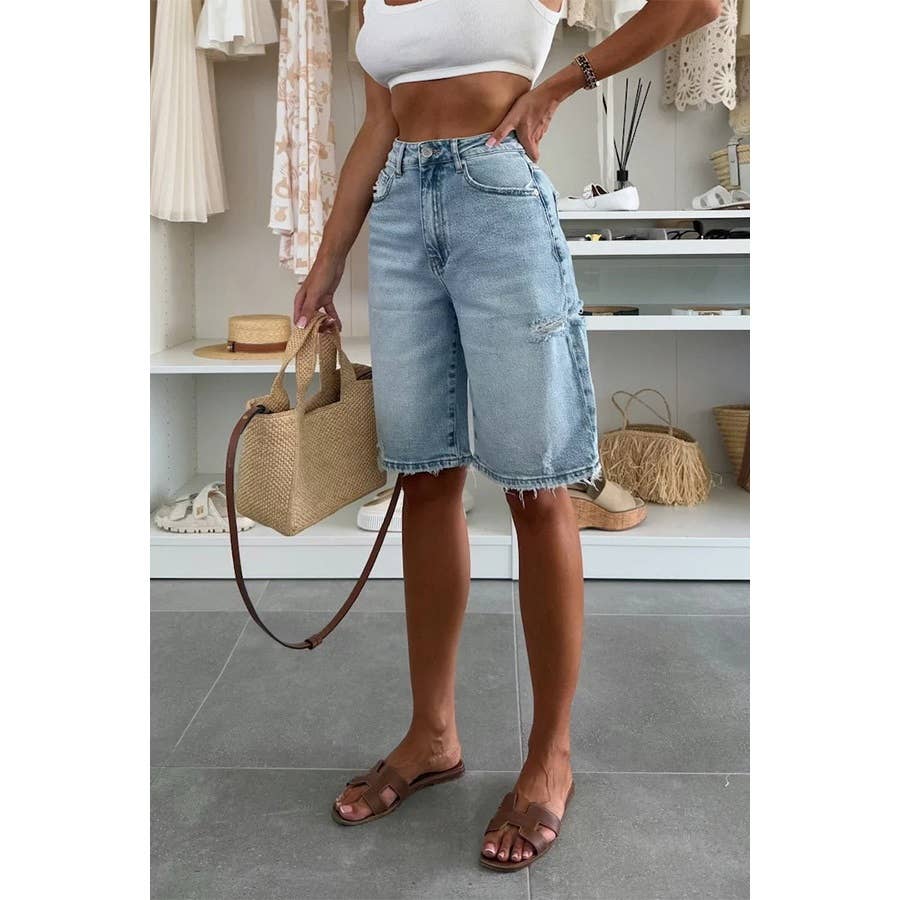 Women’s vintage wash denim jorts with relaxed streetwear oversized fit
