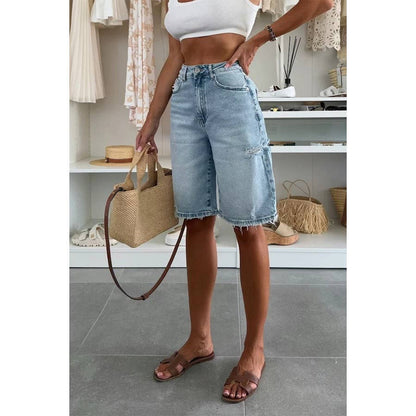 Women’s vintage wash denim jorts with relaxed streetwear oversized fit