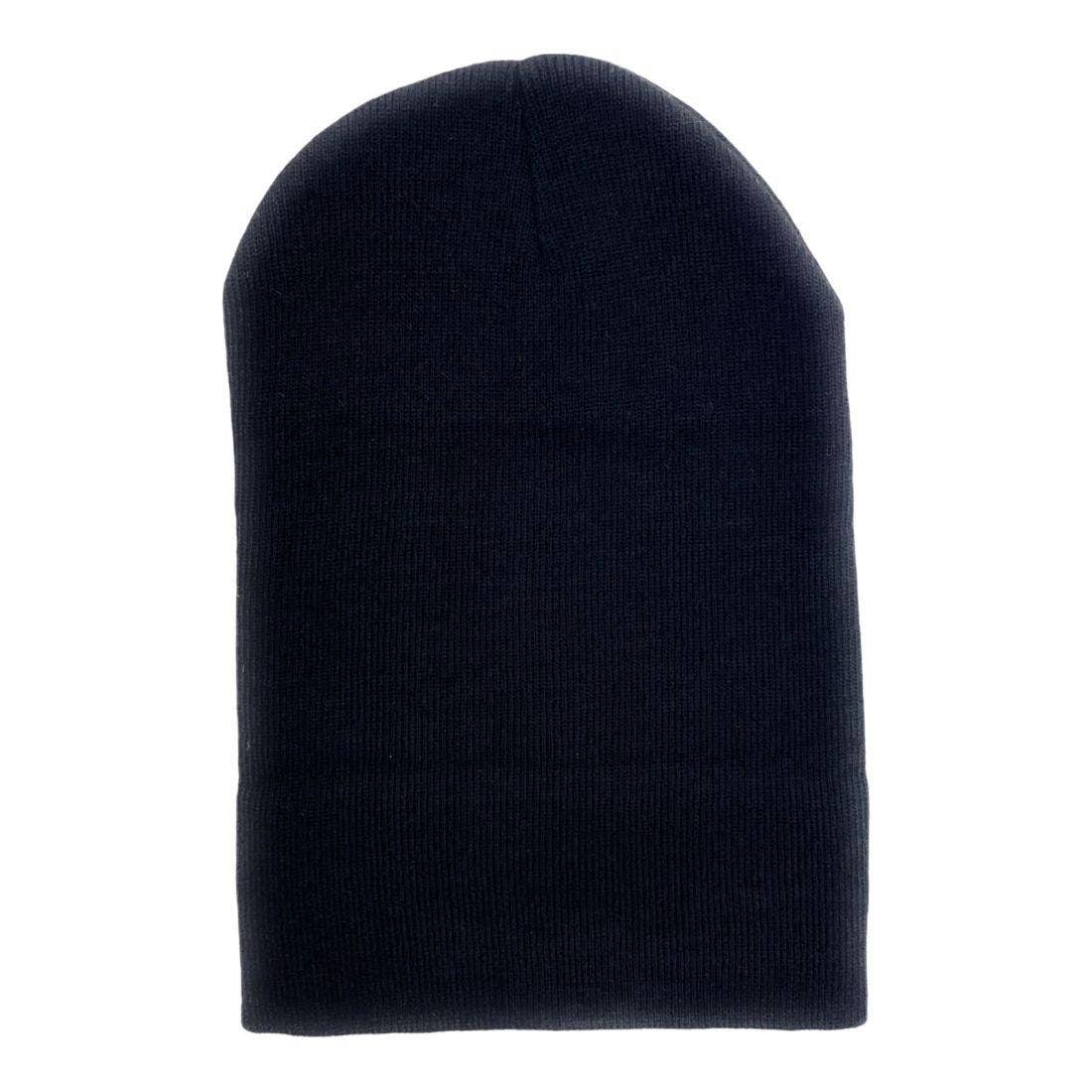 Minimal black knit beanie hat with classic cuffed streetwear styling