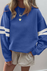 Oversized Blue Varsity Sweatshirt | Casual Streetwear Pullover for Women