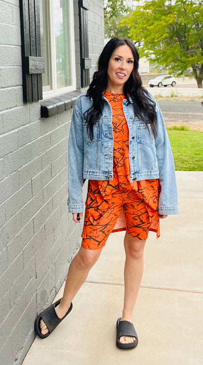 Oversized vintage wash denim jacket with relaxed casual streetwear styling