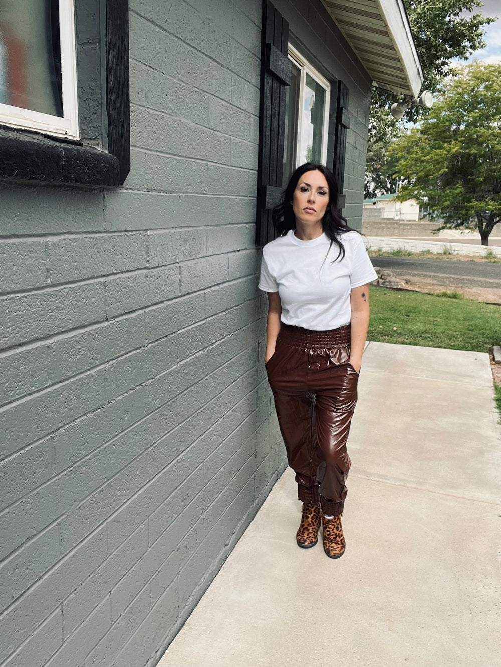 Brown Faux Leather Jogger Pants | Elevated Streetwear Pants for Women