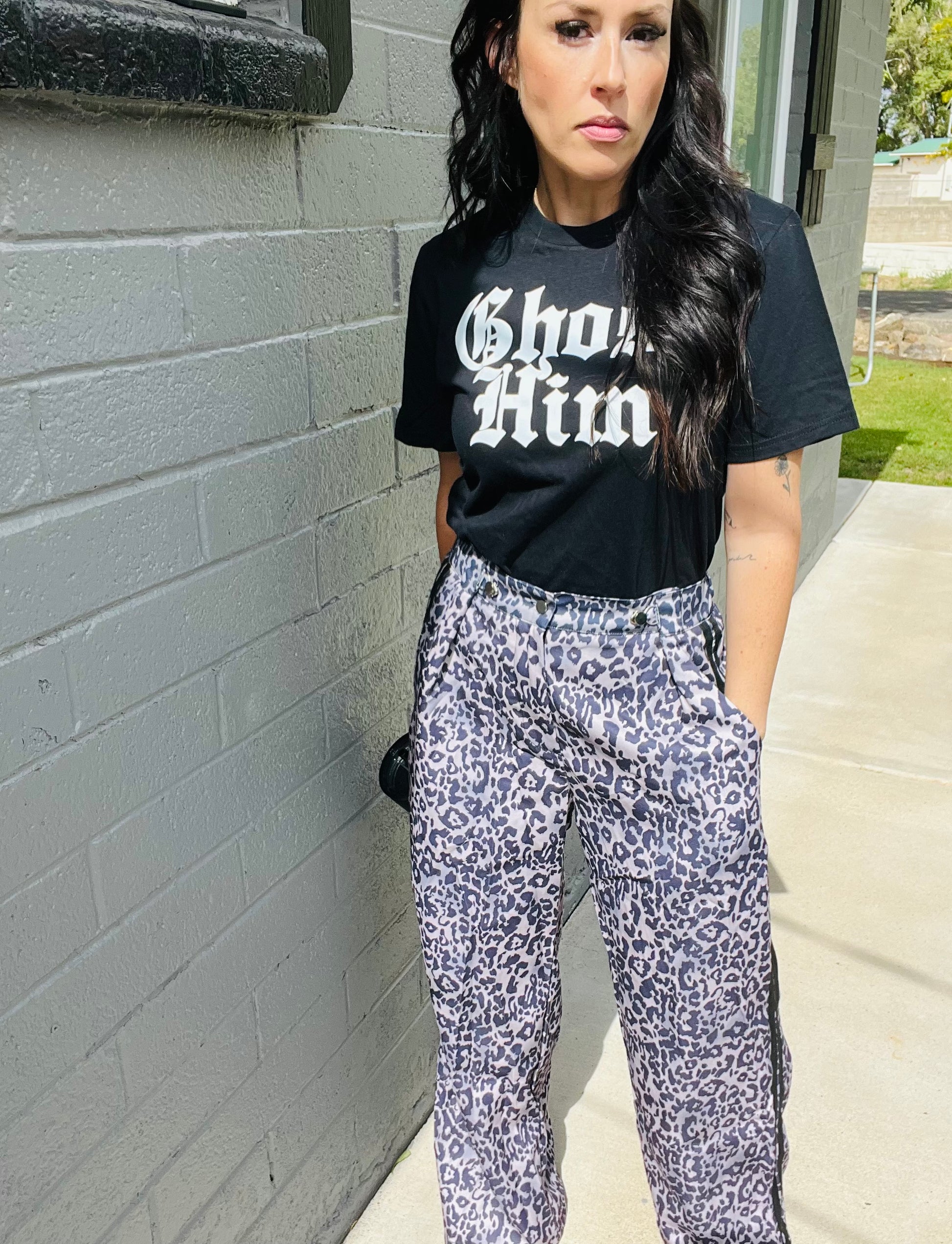 Black Ghost Him graphic t-shirt with edgy gothic streetwear styling