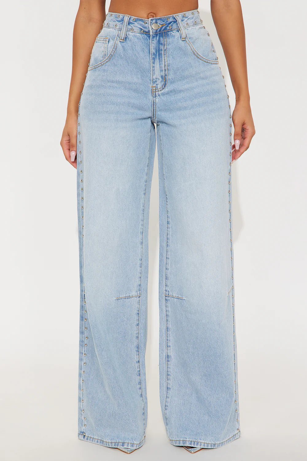 Studded Wide Leg Jeans | Edgy Streetwear Denim for Women